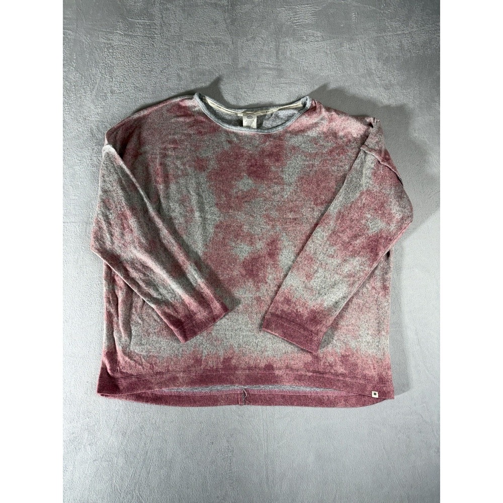Lucky Brand Women's Long Sleeve Crew Neck Hacci Top Shirt Pink‎ Gray, Sz L Soft